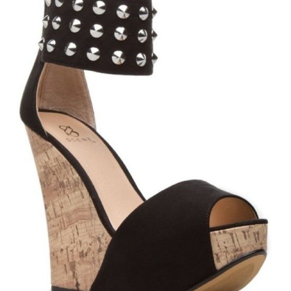 Pinar Silver Studded Cork Wedge - Black - Picture 2 of 6